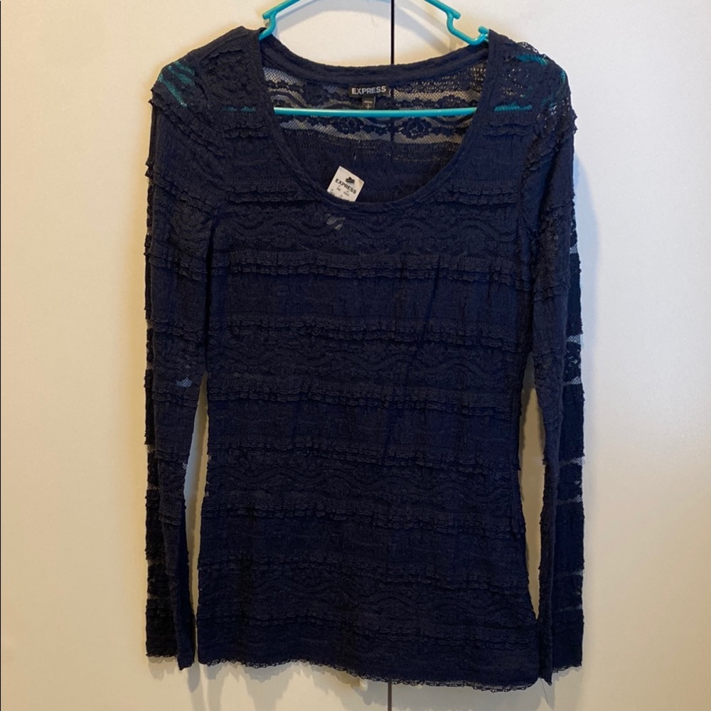Express Women's Navy Lace Top